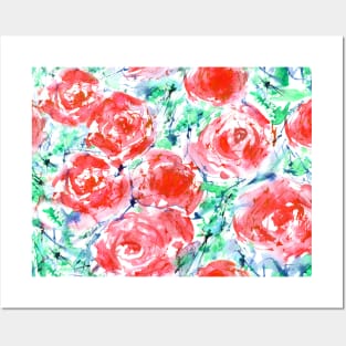 Red watercolor roses - florals Posters and Art